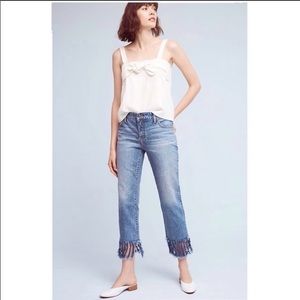 Anthropologie Blue Boyfriend Jeans with Fringe Hem